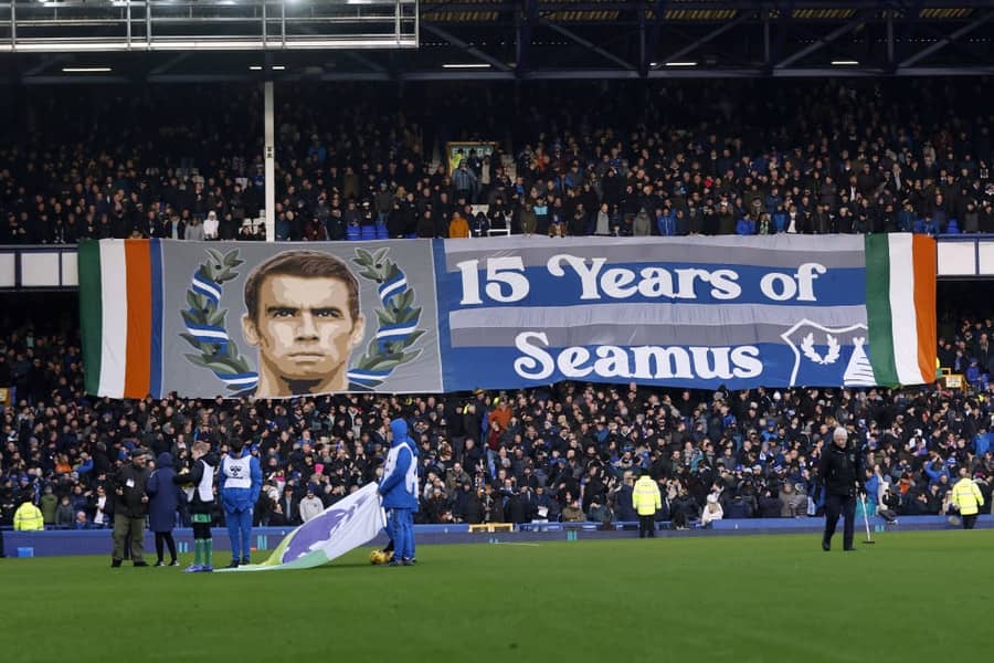 Transparent navijača Evertona u čast 15 godina kako je Šejmus Kolman došao u Everton, Januar 2024. (Guliver) seamus coleman; everton fans