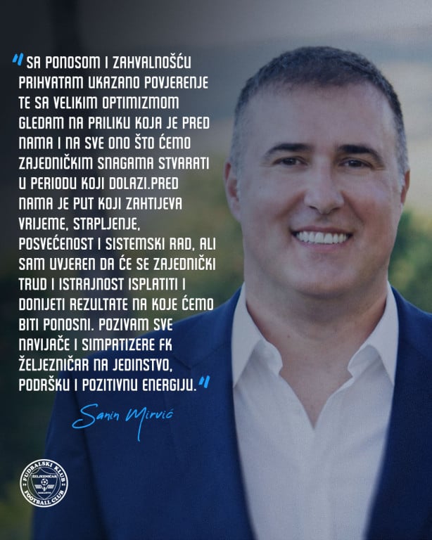 foto: Facebook FK Željezničar / poruka Mirvića navijačima
