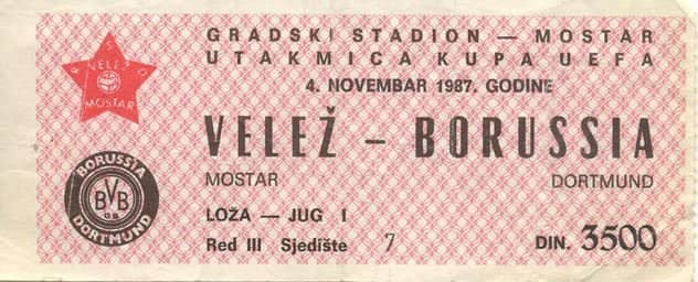 Karta za utakmicu Velež - Borusija Dortmund
