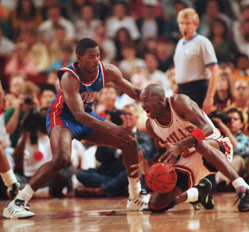 Džo Dumars i Majkl Džordan, plej-of 1990. (Guliver/AP Photo/Jim Mone joe dumars; michael jordan